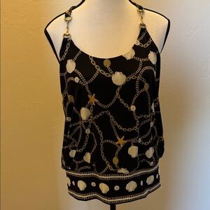 Boston Proper Black Shell & Chain Halter Camisole